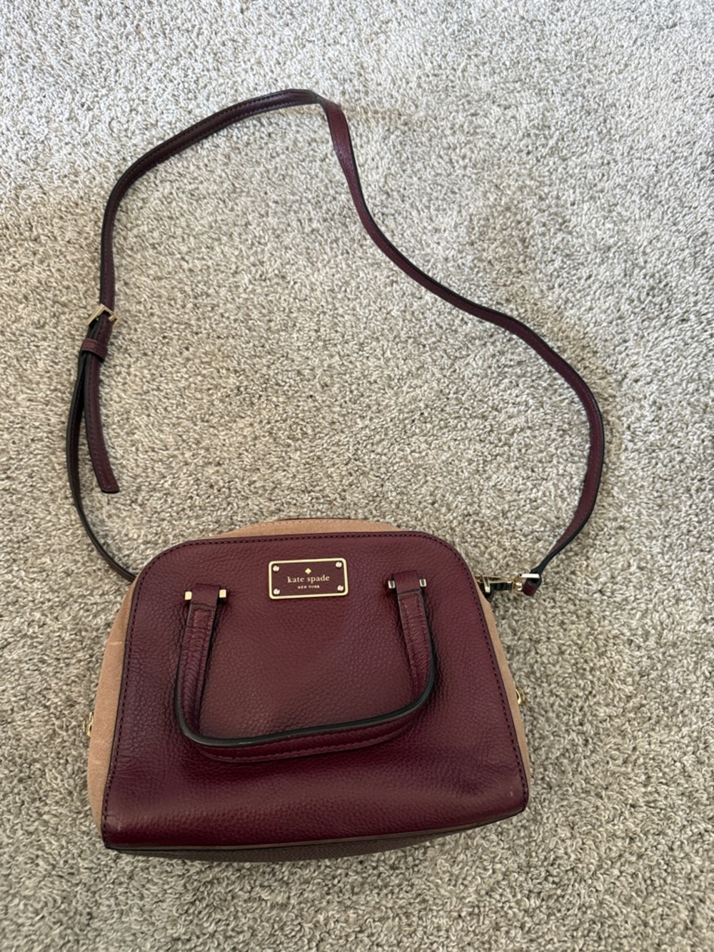 kate spade Burgundy and Tan Pebbled Leather Crossbody